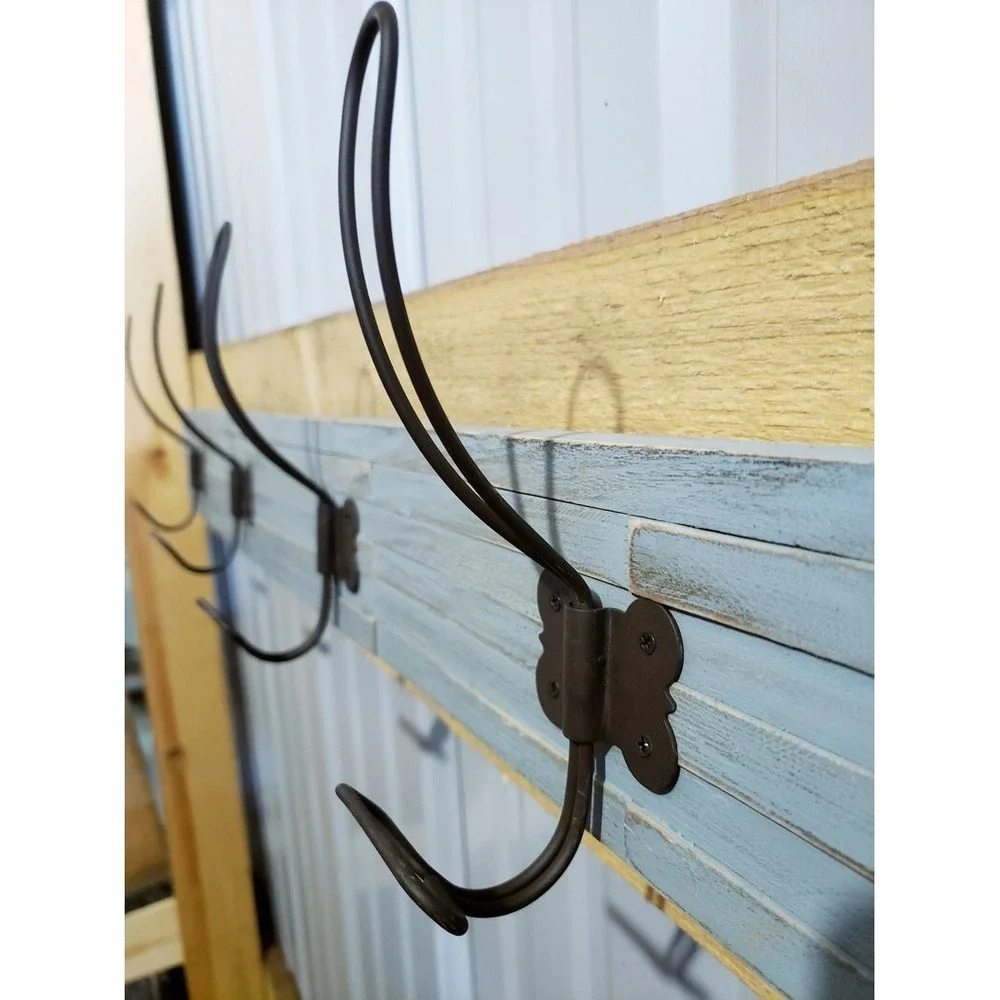 Shabby Blue Wood 4 large Coat Hooks Farmhouse 32